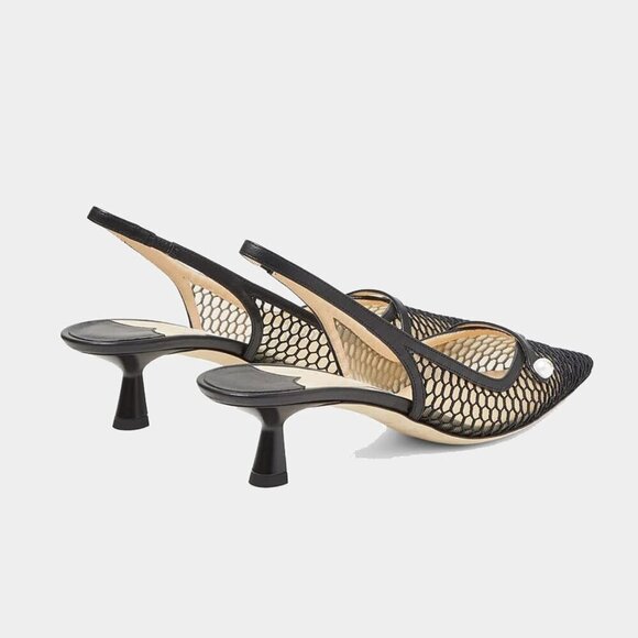 🆕Mesh Slingback Kitten Heel Pumps Women Black Synthetic Pointed Toe Dress Shoes - Picture 4 of 7